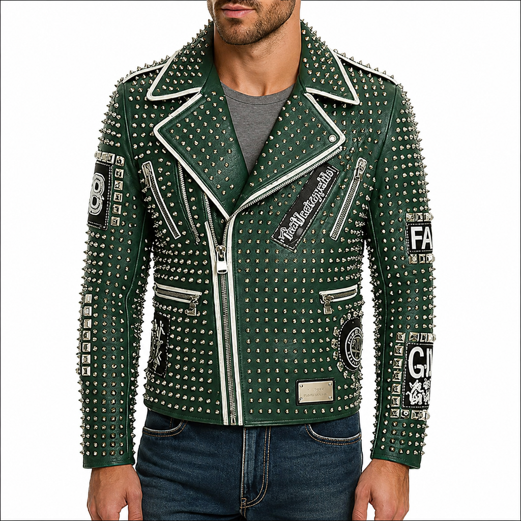 PHILIPP PLEIN Leather Green Color Studded Jacket