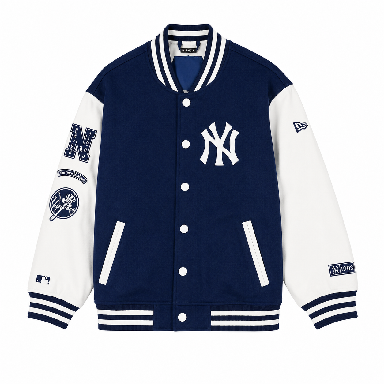  Navy Blue and White New York Yankees Varsity Jacket with NY Logo