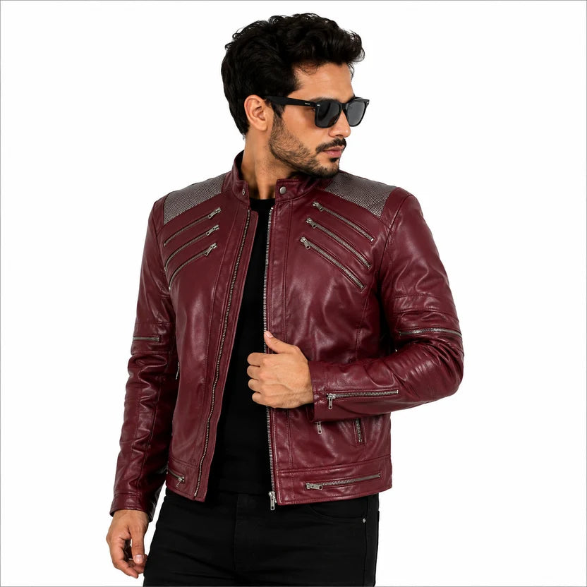 Burgundy Michael Jackson Inspired Leather Jacket