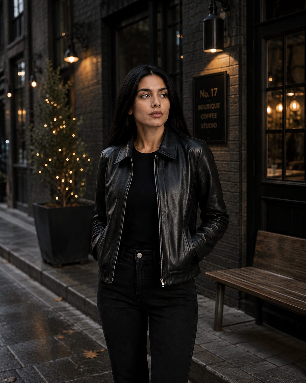 Women's Black Classic Zip Leather Jacket
