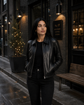 Women's Black Classic Zip Leather Jacket