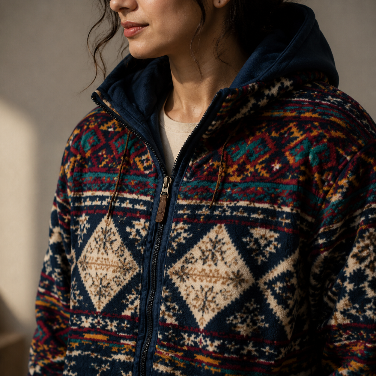 Navy Aztec Diamond Pattern Sherpa Fleece