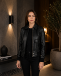 Women's Black Leather Bomber Jacket