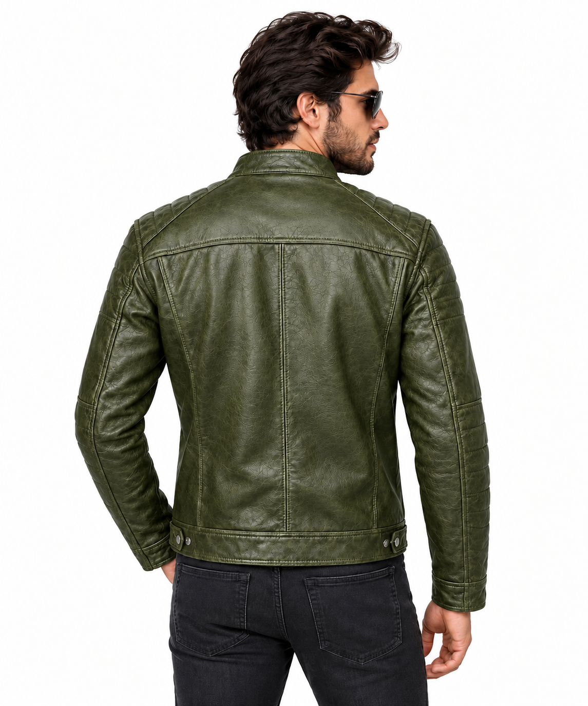 Men’s Olive Green Leather Biker Jacket 