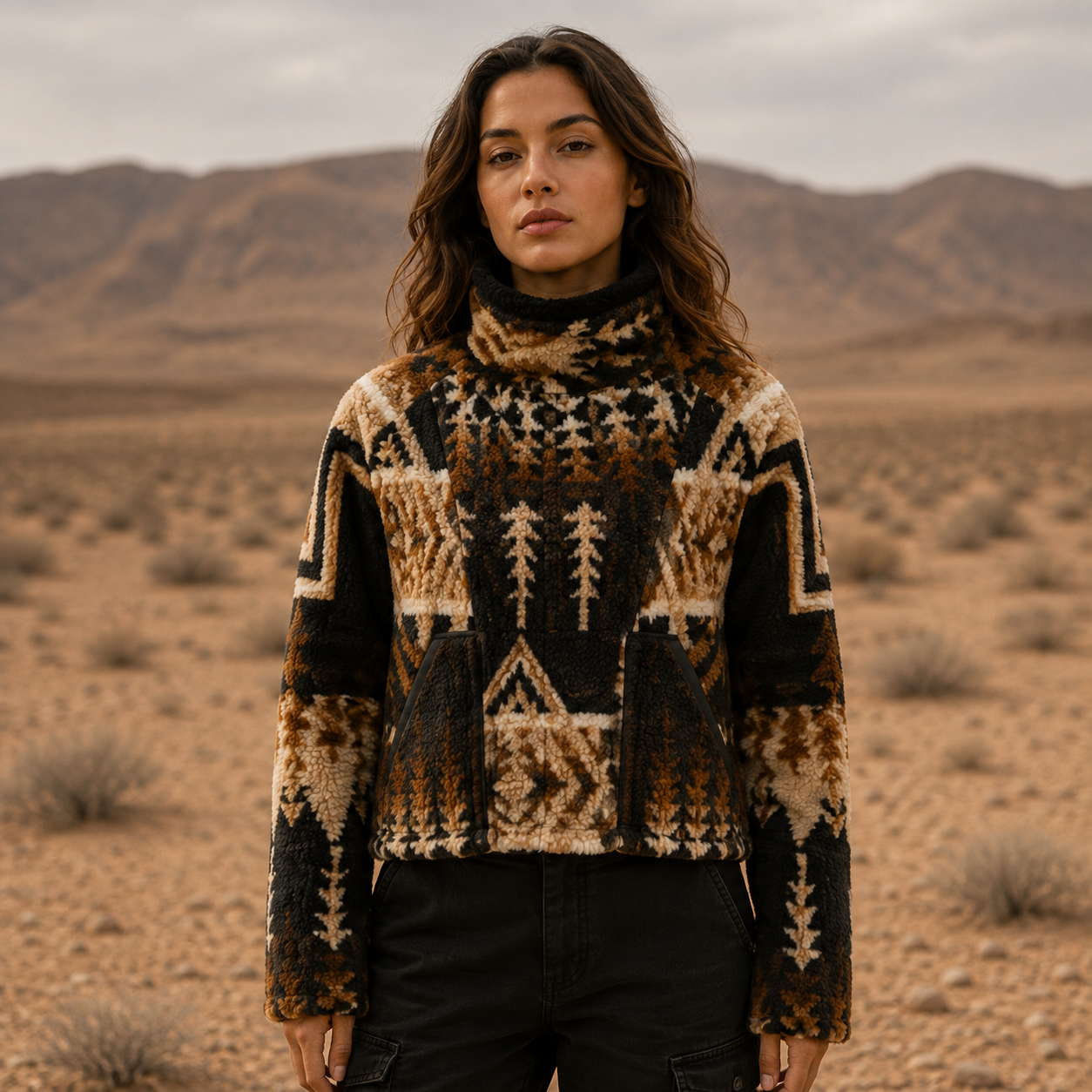 women's aztec print wool jacket with geometric tribal design