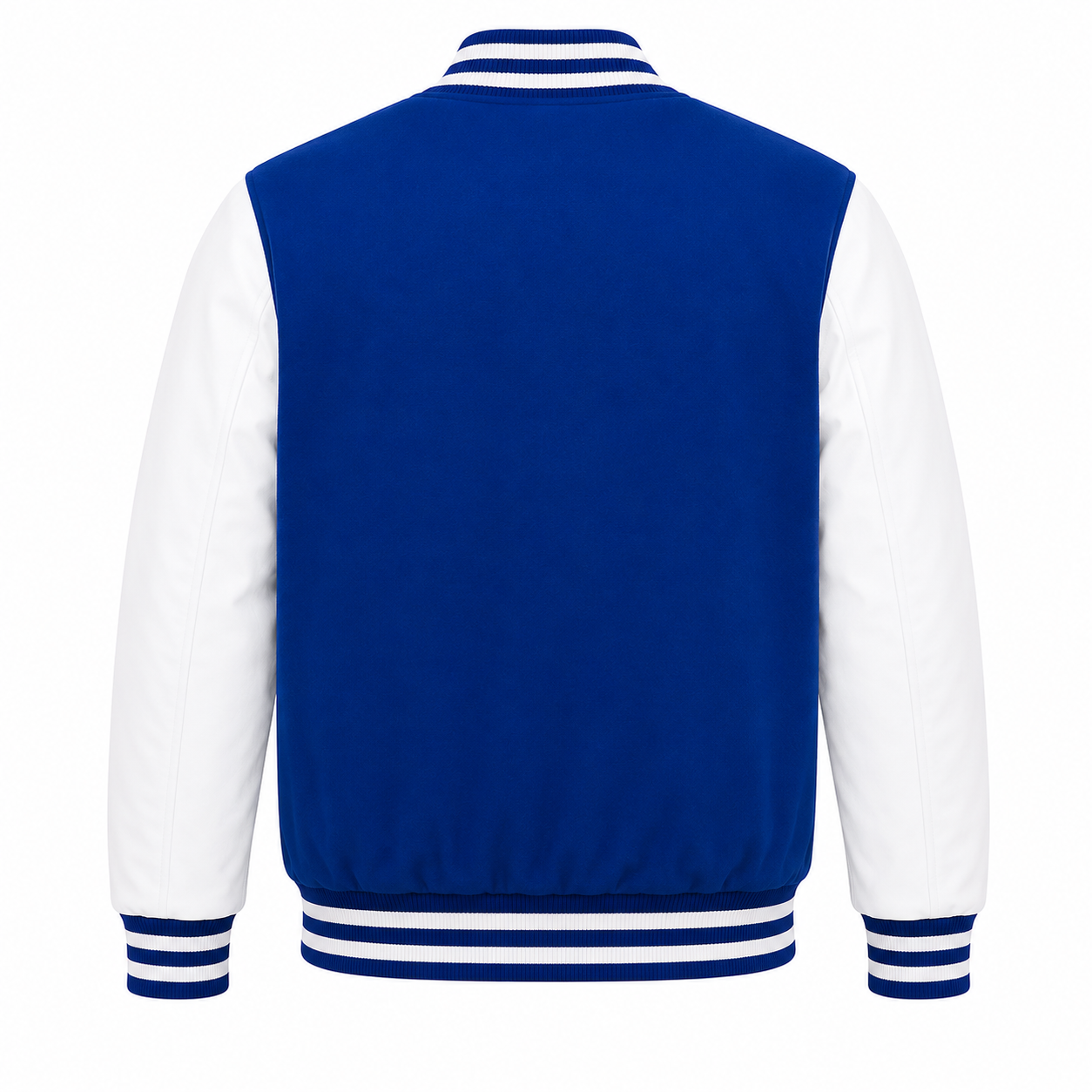 Royal Blue and White Los Angeles Dodgers Hello Kitty Varsity Jacket Back View with Plain Wool Body