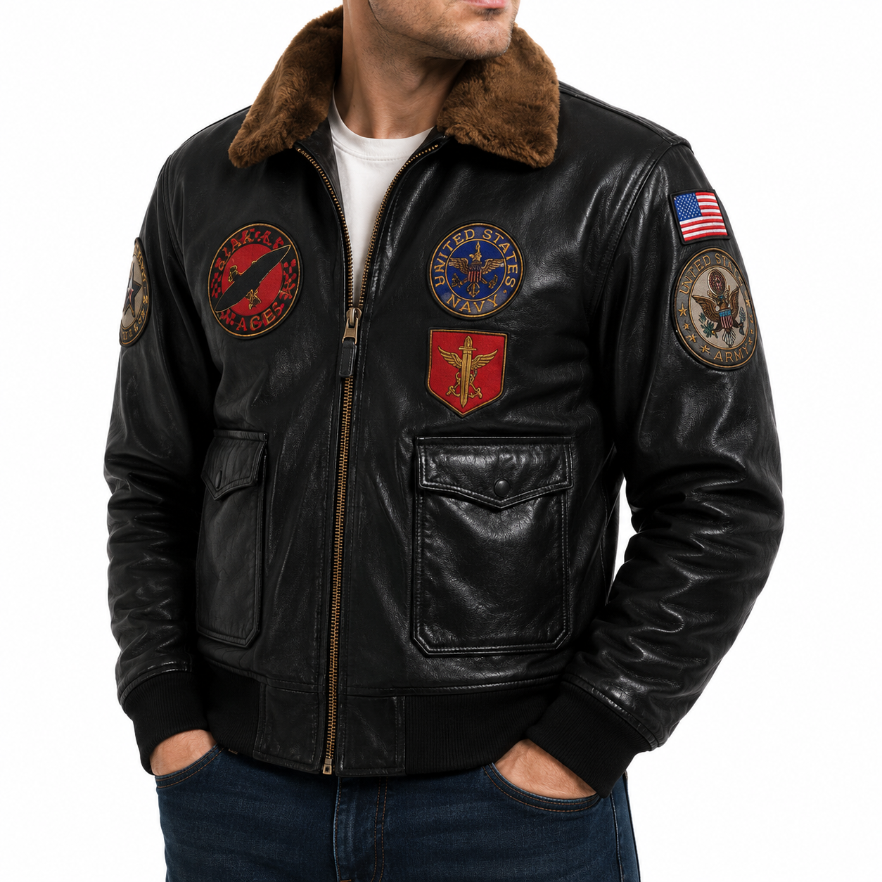 Men's Black G-1 Aviator Leather Flight Jacket