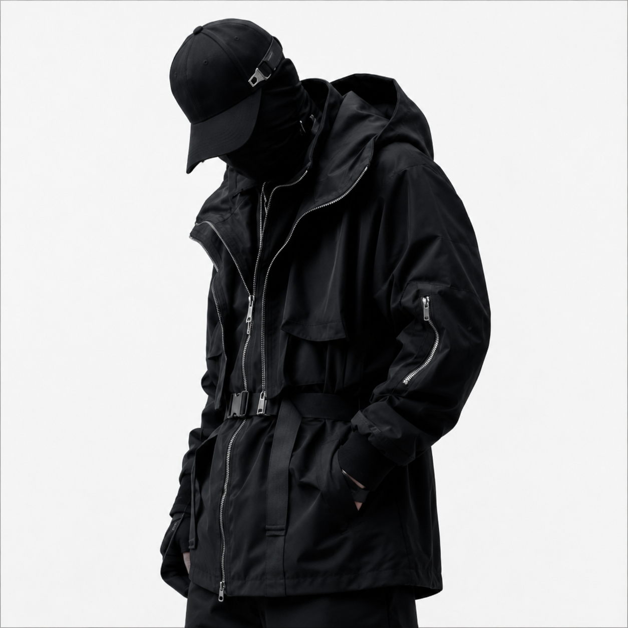Men's Urban Techwear Belted Tactical Parka Jacket