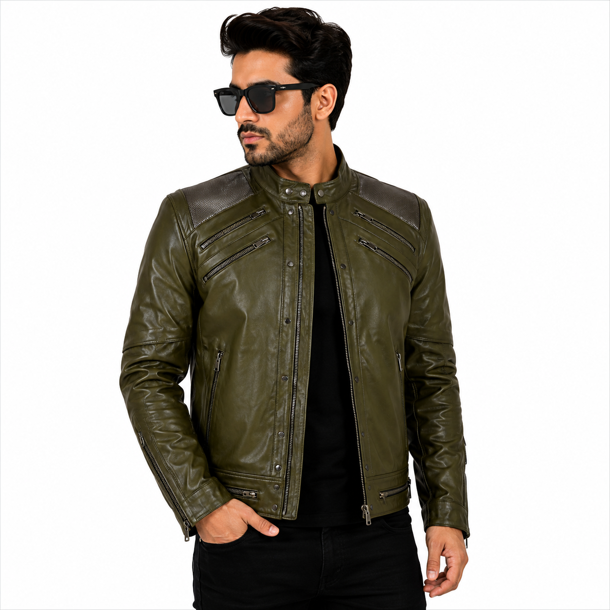 Michael Jackson Beat It olive green Leather Jacket