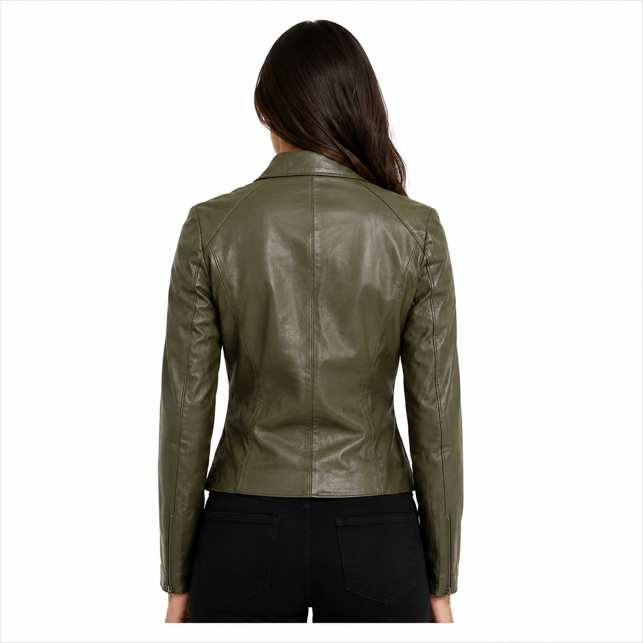 Women's Olive Green Cafe Racer Leather Biker Jacket