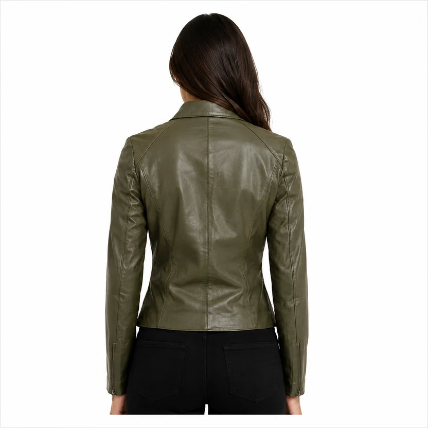 women's olive green leather cafe racer