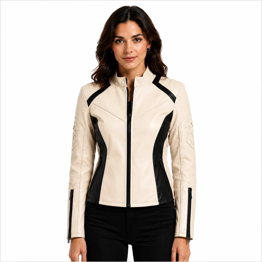 women's cream leather jacket