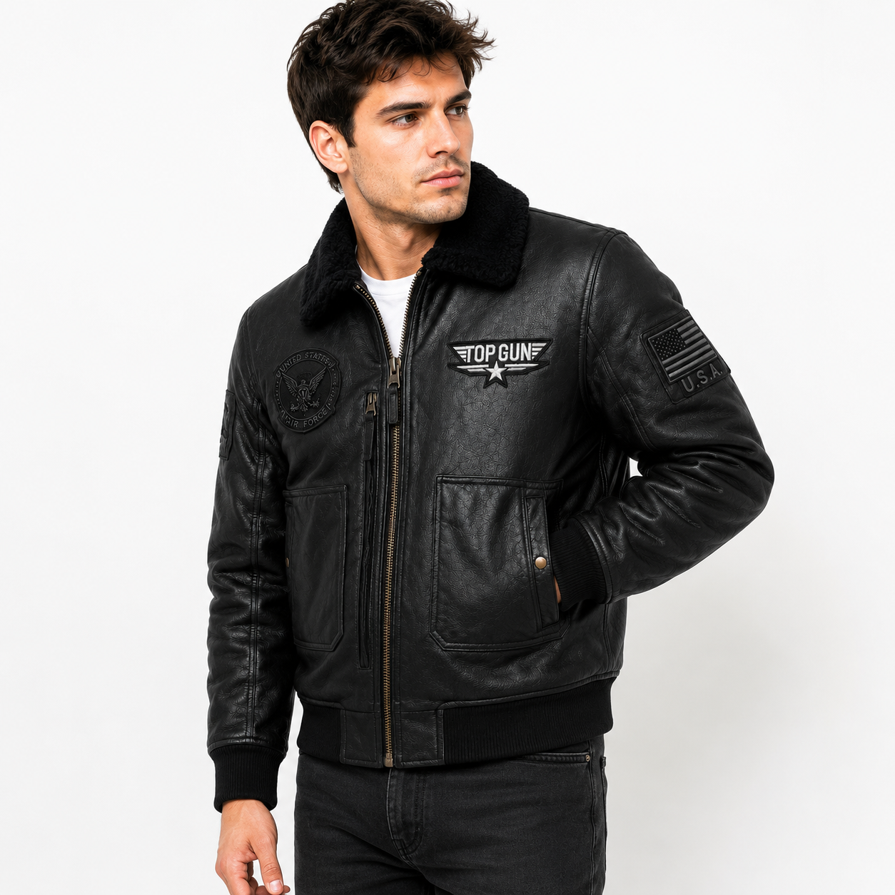 Men's Black Top Gun G-1 Flight Leather Jacket