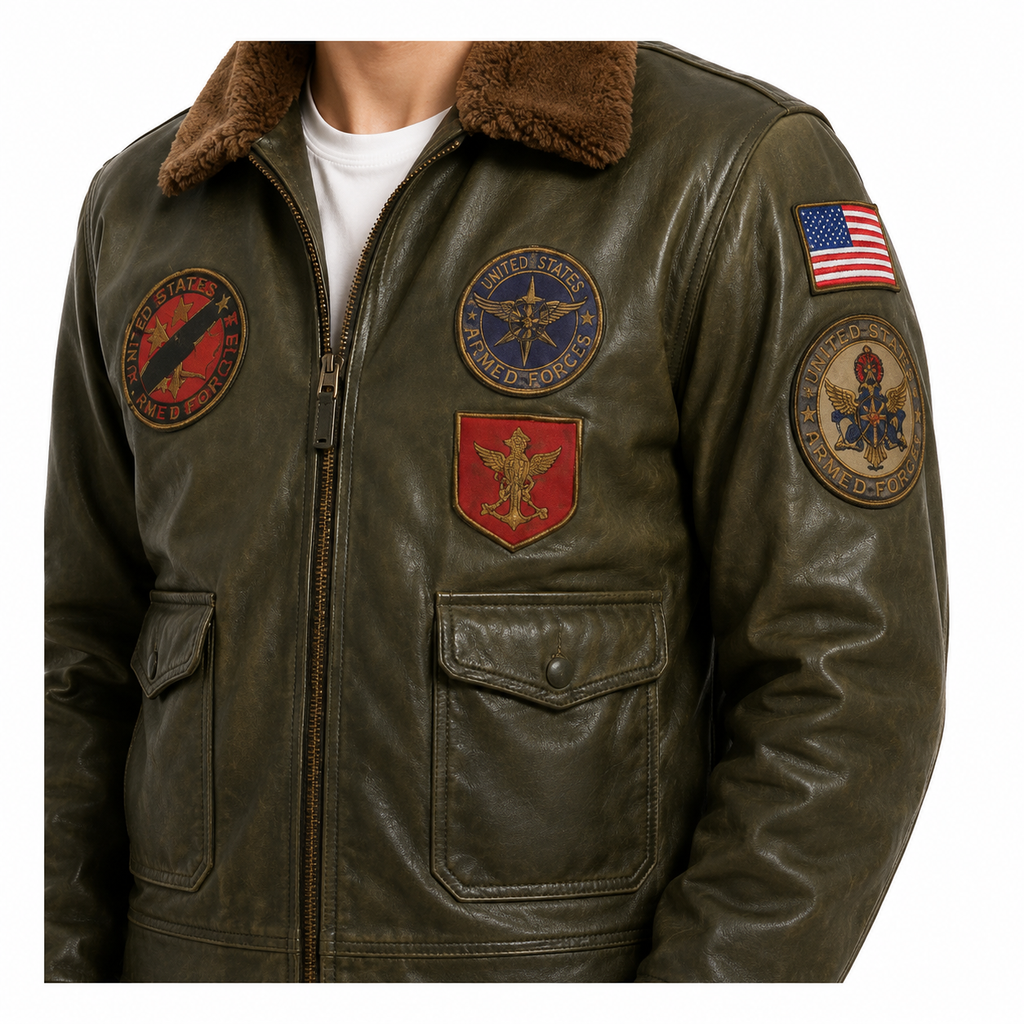 Men's Olive Green G-1 Aviator Leather Flight Jacket