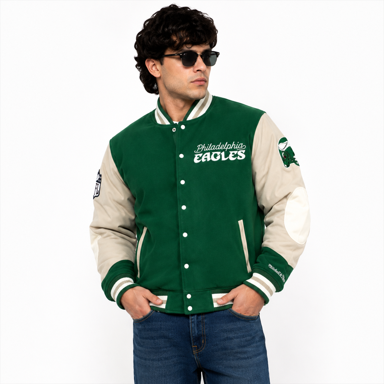 Men's Philadelphia Eagles Green Cream Varsity Jacket 