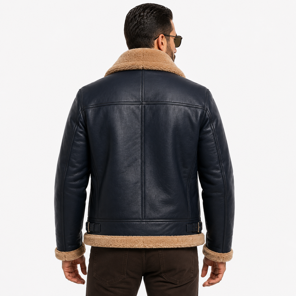 Men's Classic Navy Blue & Beige B-3 Aviator Jacket