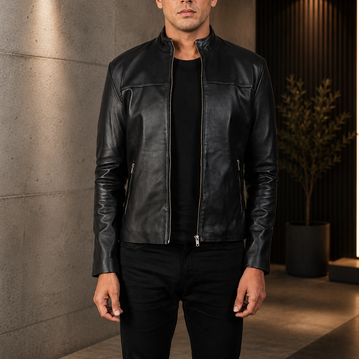 Men's Black Leather Biker Jacket