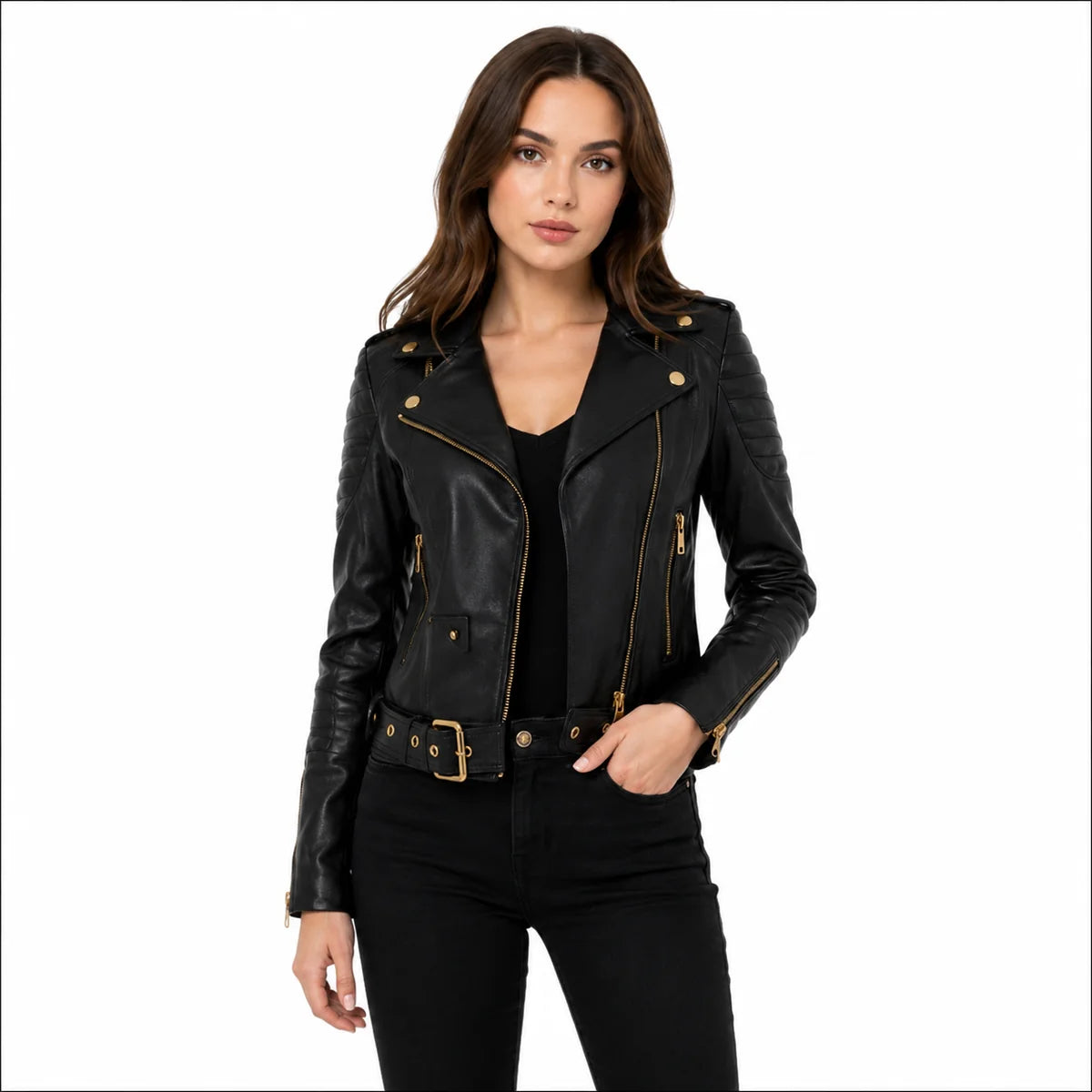 Women's Pink Genuine Leather Biker Jacket