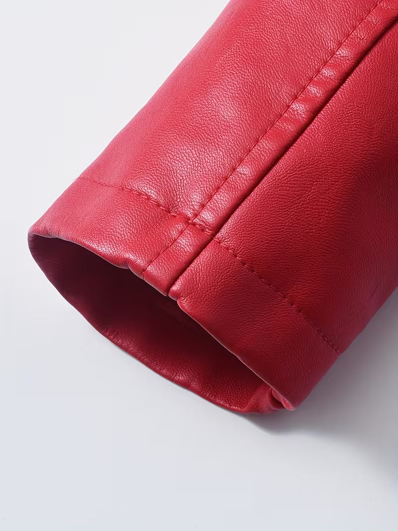 Faux-Leather Asymmetric Biker Jacket