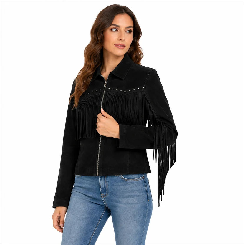 Women's Pink Suede Fringe Jacket