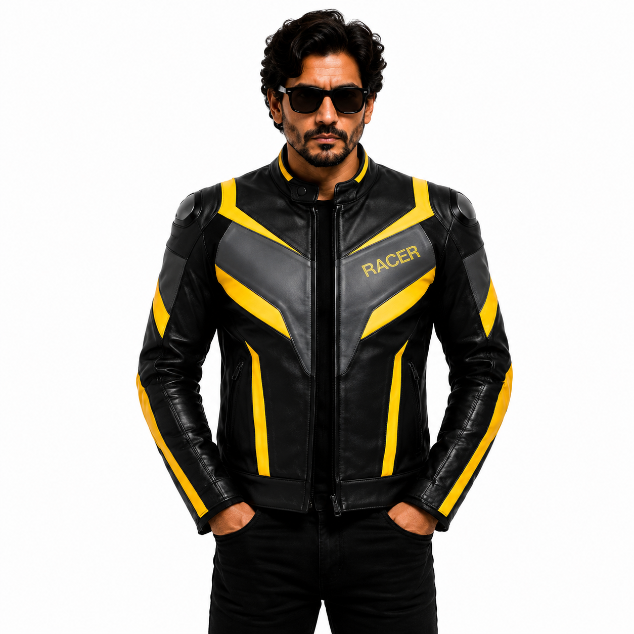 Men's Black & Yellow Racer Leather Jacket