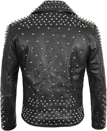 Men's Brando Spike Studded Black Leather Biker Jacket