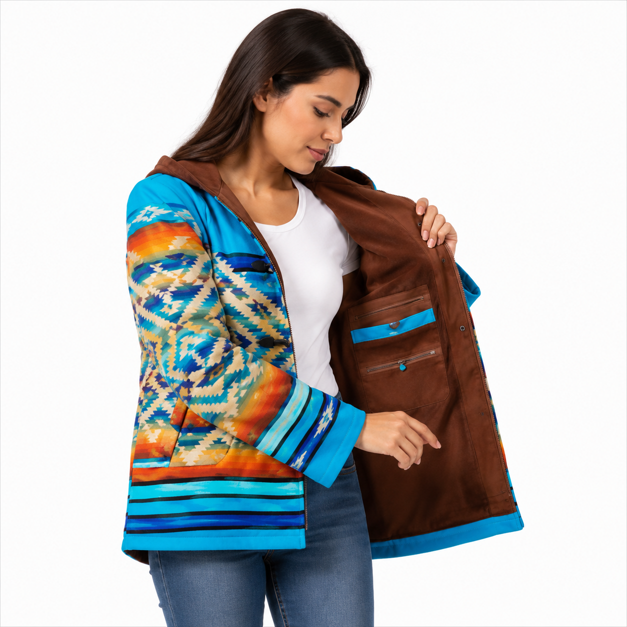 Women's Western Aztec Toggle Hoodie 