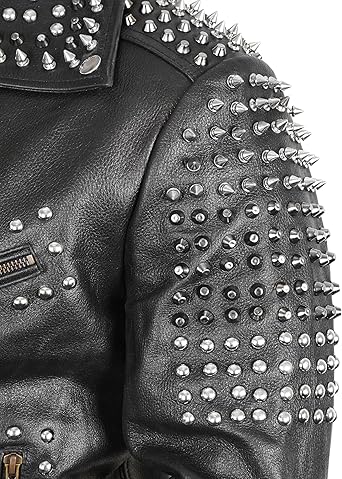 Men's Brando Spike Studded Black Leather Biker Jacket