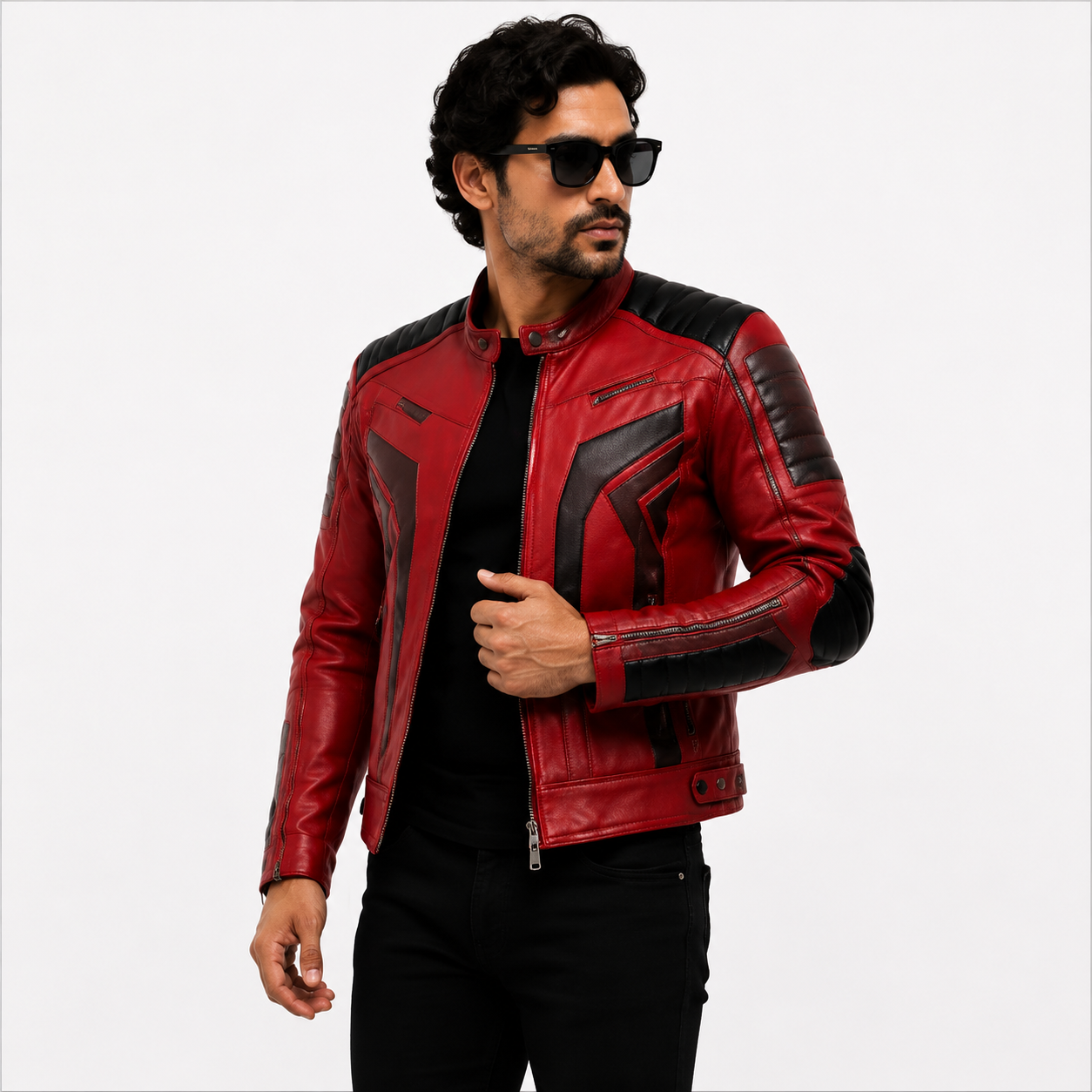 Men's Premium Red & Black Racer Leather Jacket
