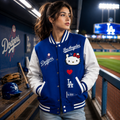 Royal Blue and White Los Angeles Dodgers Hello Kitty Varsity Jacket with Hello Kitty LA Cap Patch