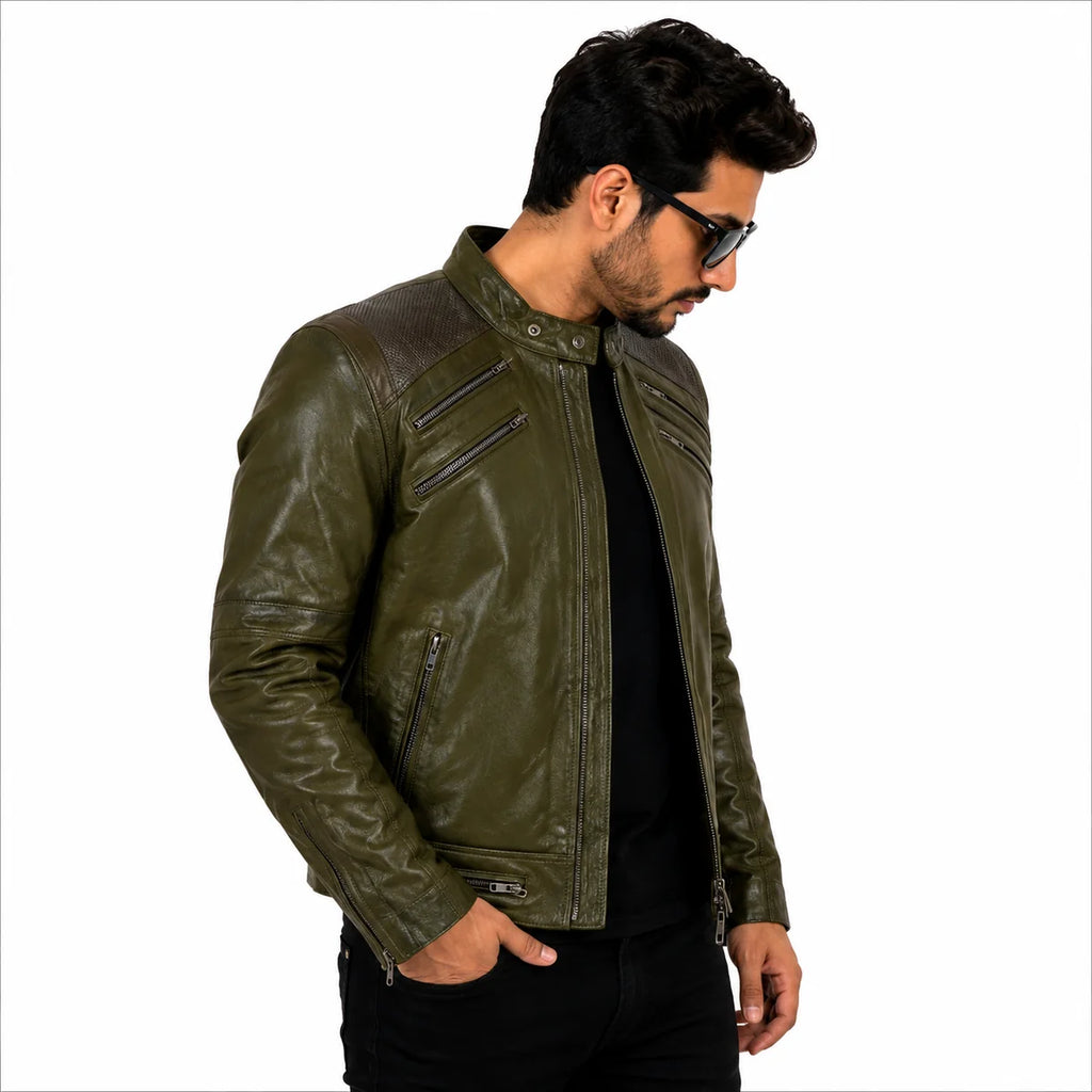 Men's Olive Green Michael Jackson Inspired Leather Jacket