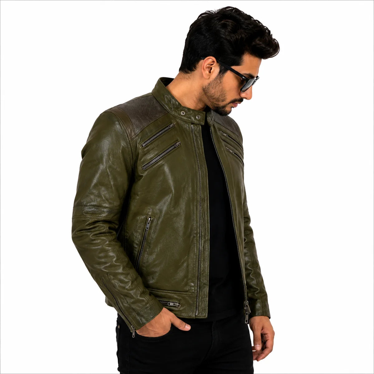 Men's Olive Green Michael Jackson Inspired Leather Jacket