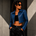 Women's Royal Blue Cropped Quilted Jacket