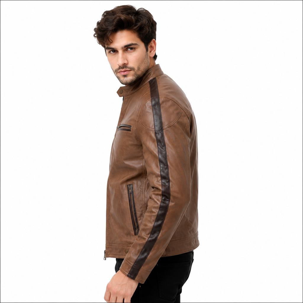Men's Brown Premium Leather Biker Jacket