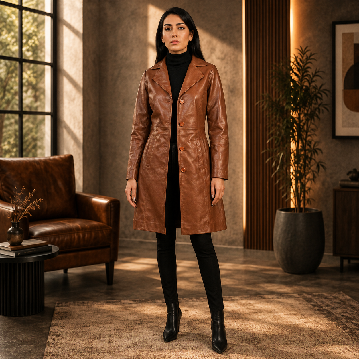 Alexis Brown Single Breasted Leather Coat