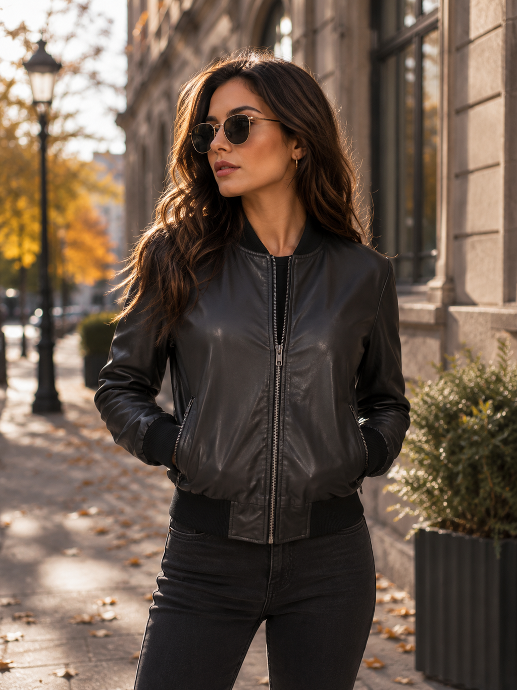 Women's Black Bomber Leather Jacket