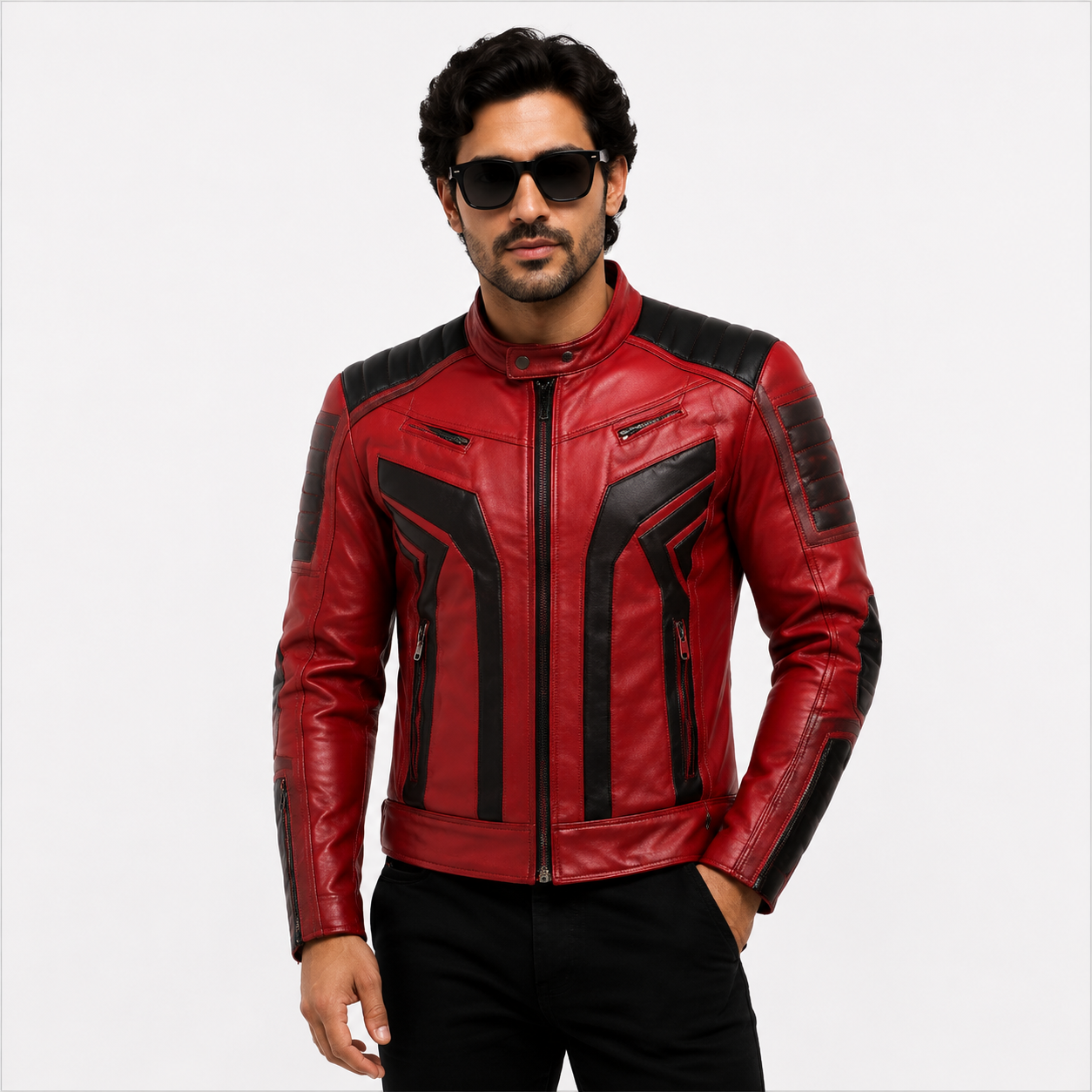 Men's Premium Red & Black Racer Leather Jacket