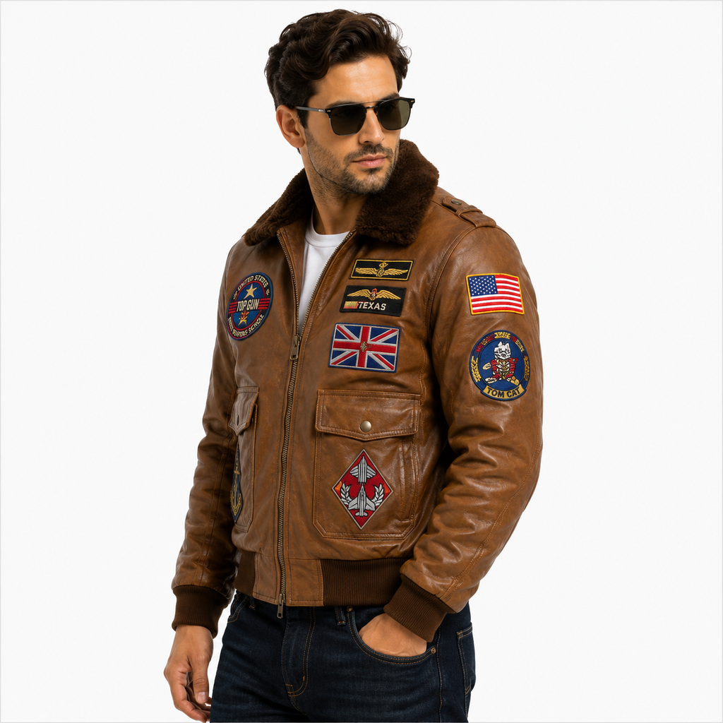 Men's Tan Brown Top Gun G-1 Flight Leather Jacket
