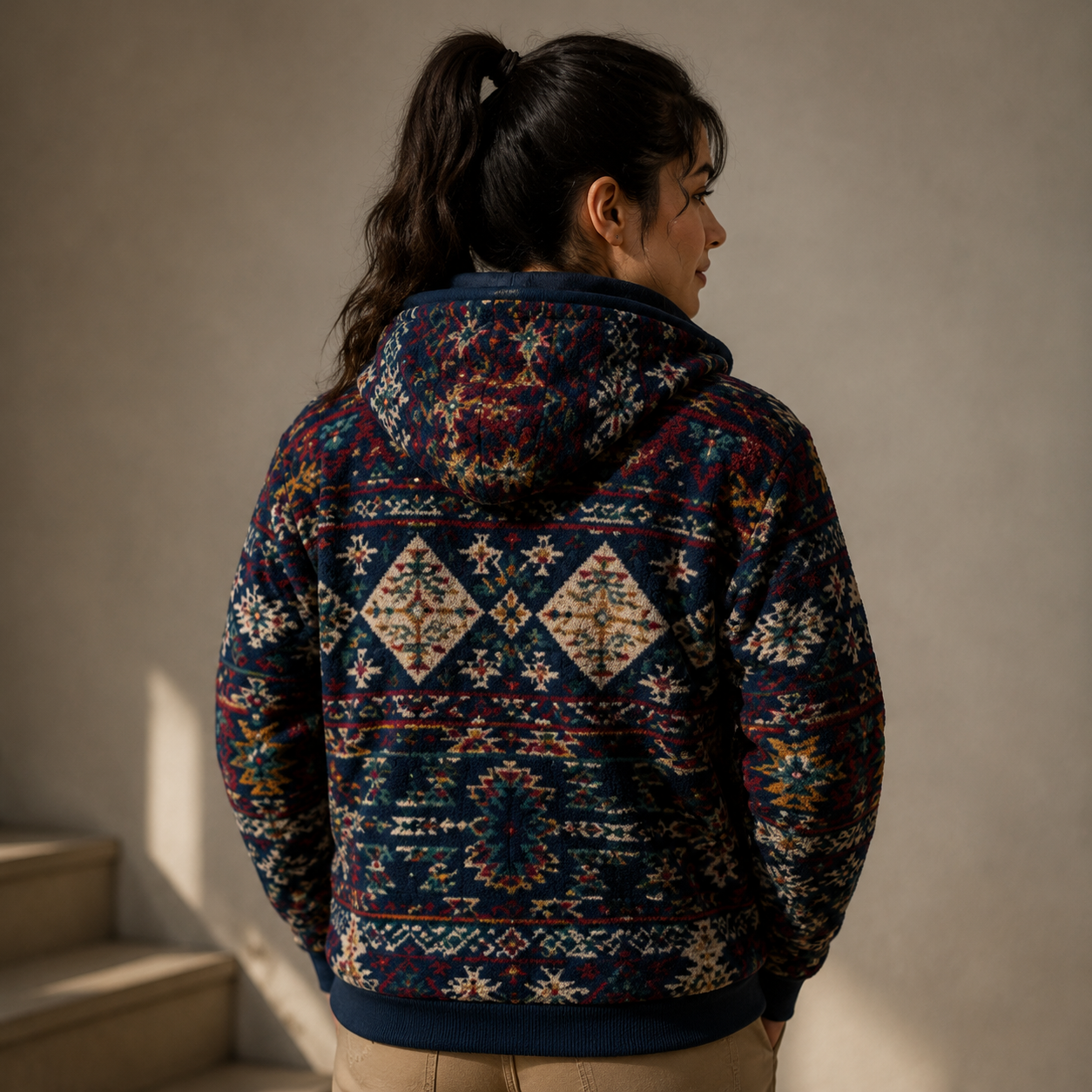 Women's Navy Sherpa Fleece Hoodie
