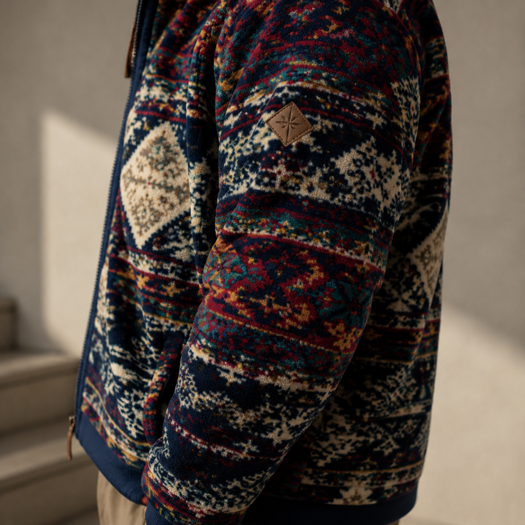 Navy Aztec Diamond Pattern Sherpa Fleece