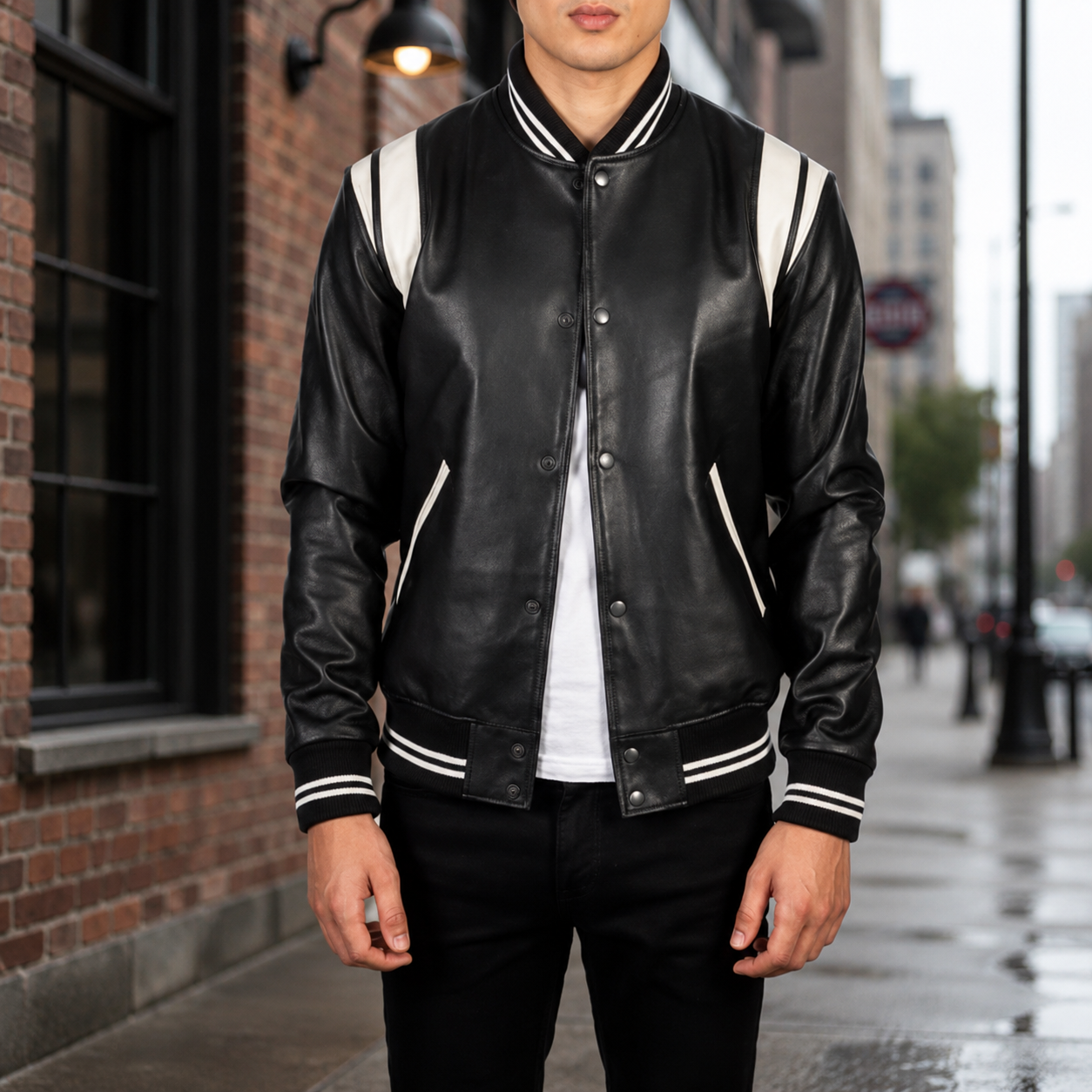 Dantee Black Leather Varsity Jacket