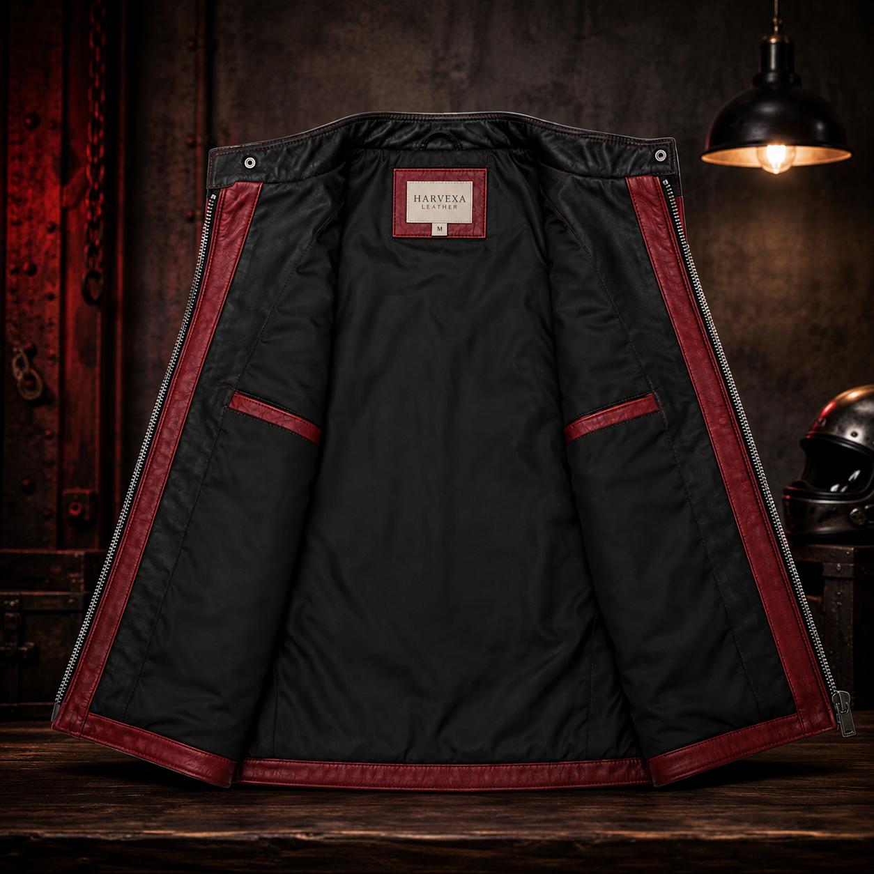 Men's Red & Black Leather Biker Vest
