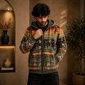 Men's Olive Aztec Sherpa Jacket Outdoor Winter Outfit