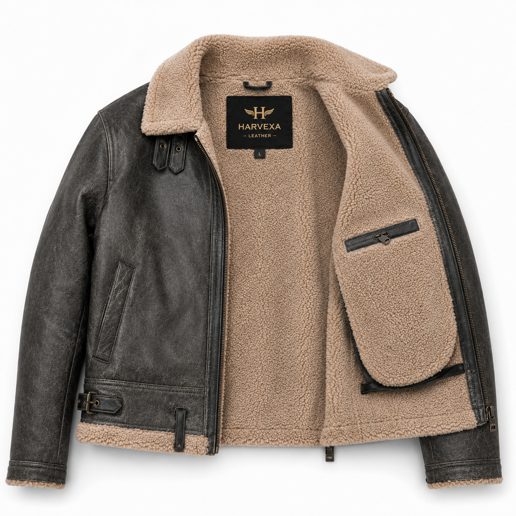 Men's Distressed Grey B-3 Aviator Jacket