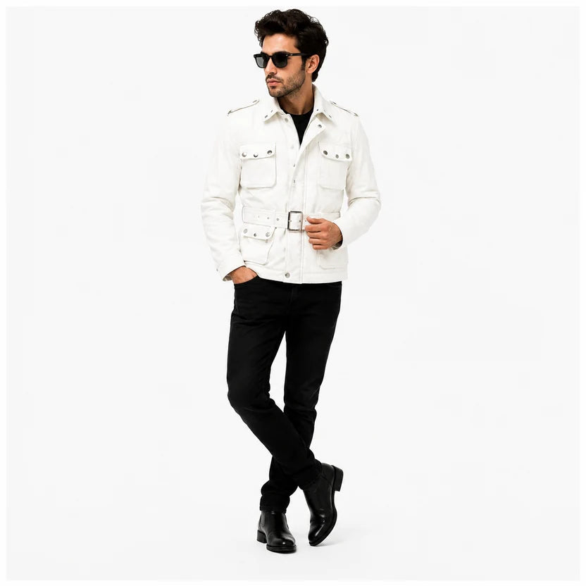 white leather field biker jacket