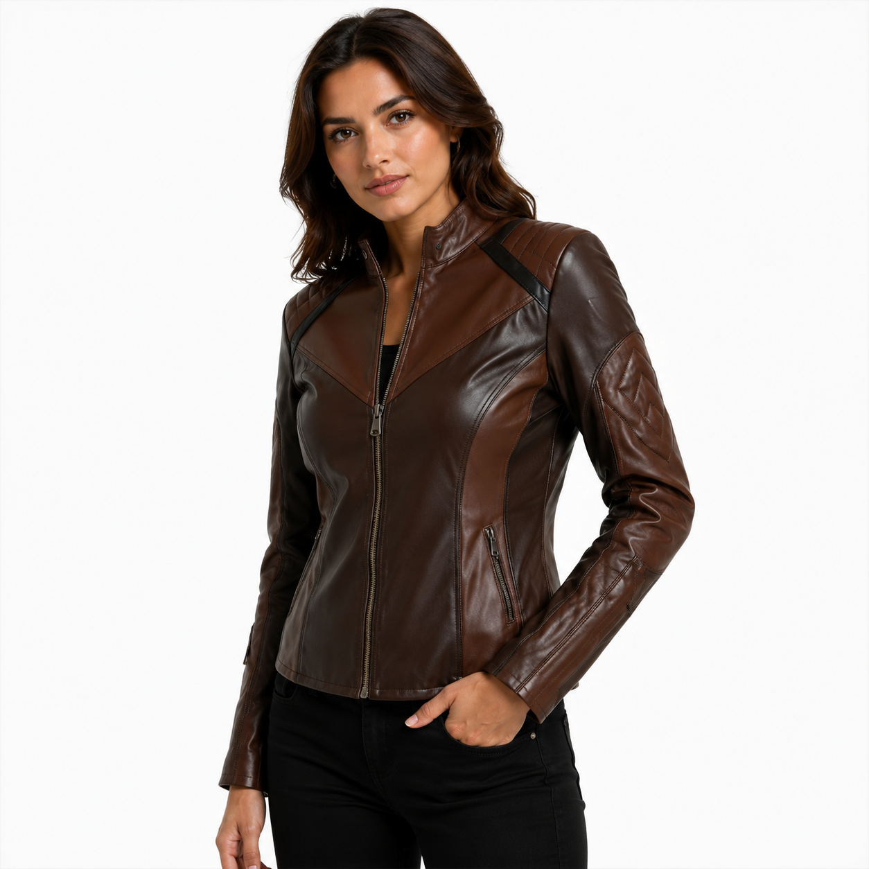 Women's Brown Cafe Racer Leather Jacket