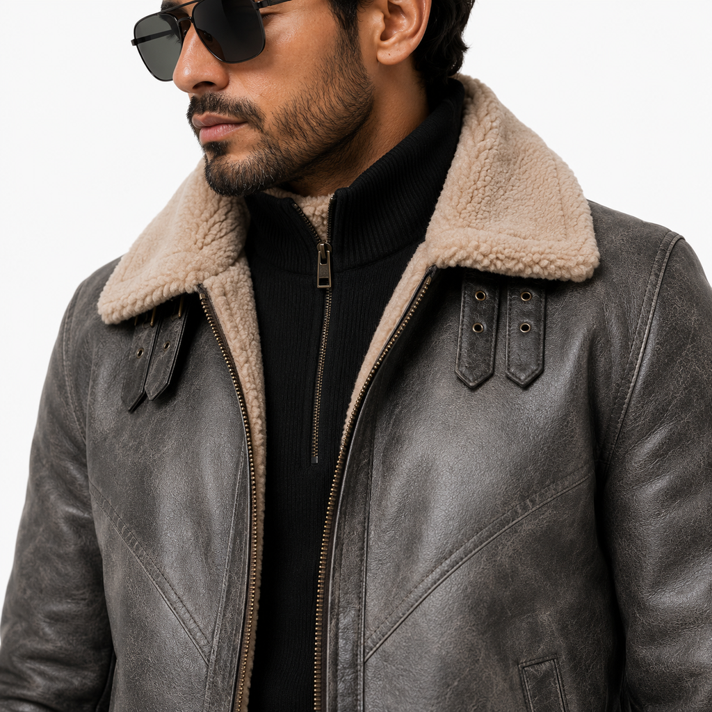Men's Distressed Grey B-3 Aviator Jacket