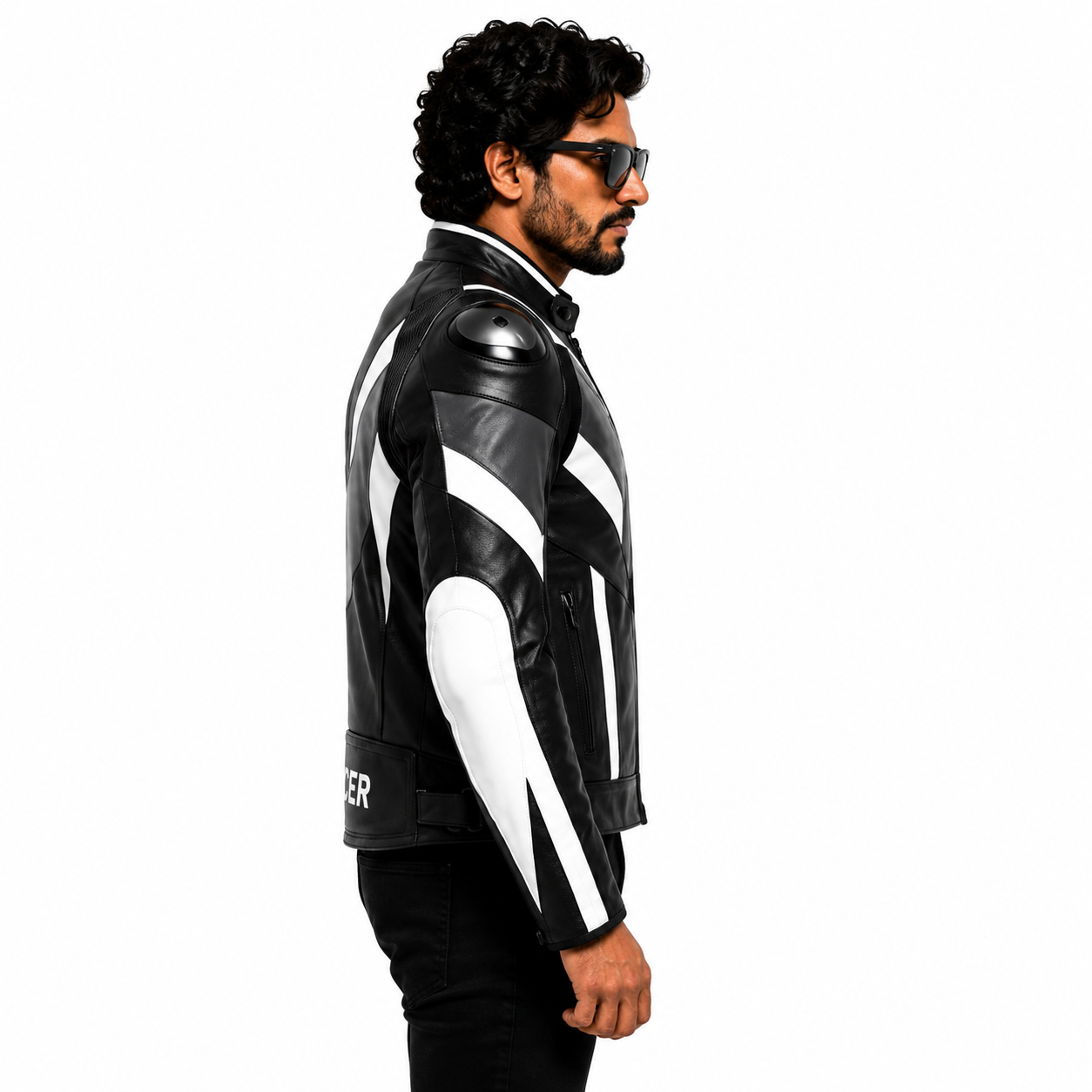 Men's Black & White Racer Leather Jacket