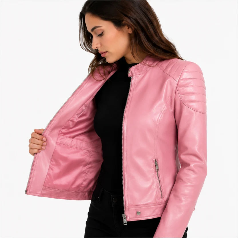 Women's Pink Real Leather Jacket
