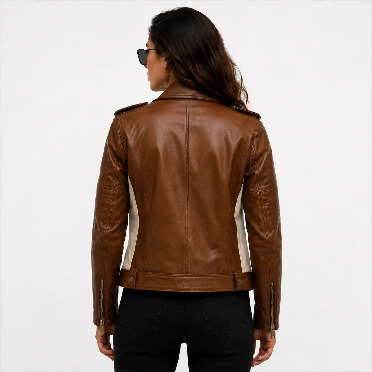 Women's Black & White Genuine Leather Moto Jacket